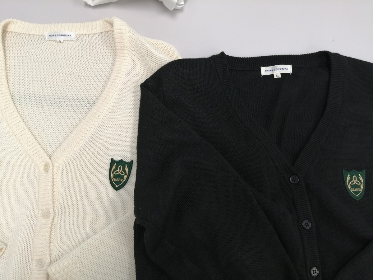  Okayama префектура [ Sanyo женщина средняя школа ] женщина форма зима одежда летняя одежда sailor 155A. летняя одежда зима одежда юбка (W60.L48). кардиган белый цвет чёрный цвет. указание лента ( зеленый цвет ) 7 позиций комплект 