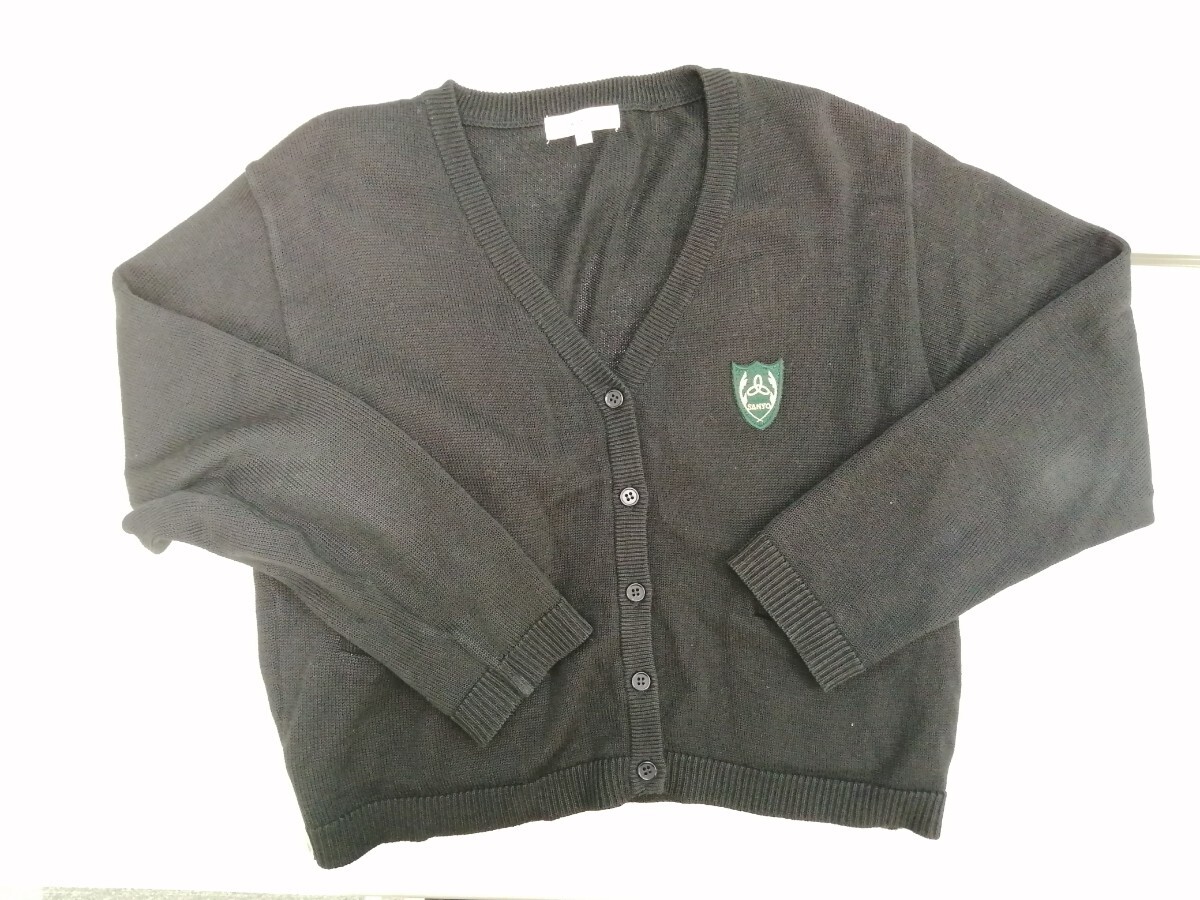  Okayama префектура [ Sanyo женщина средняя школа ] женщина форма зима одежда летняя одежда sailor 155A. летняя одежда зима одежда юбка (W60.L48). кардиган белый цвет чёрный цвет. указание лента ( зеленый цвет ) 7 позиций комплект 