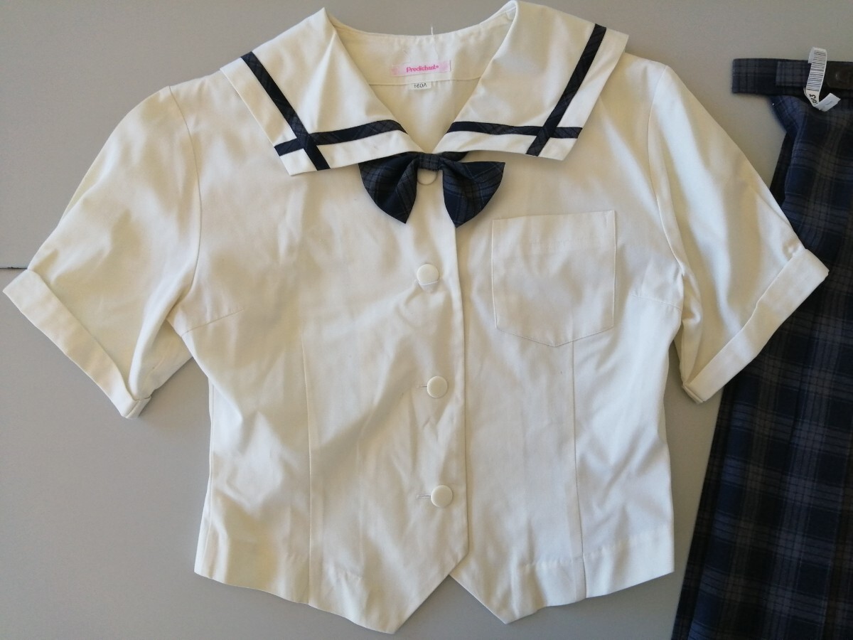  Okayama префектура [ Okayama префектура . Okayama юг средняя школа ] женщина форма 160A летняя одежда матроска + указание лента + летняя одежда юбка (W66.L54) Predichant школьная форма (2 поколение передний ) 3 позиций комплект 