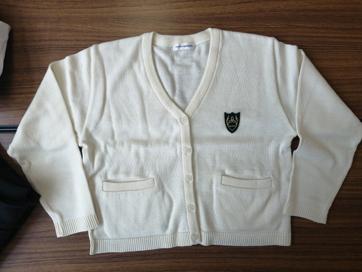 岡山県[山陽女子高校]女子制服 冬服夏服セーラー170A.夏服冬服スカート(W72.L57).カーディガン(白色L).指定リボン(緑色) 6点セット_画像9