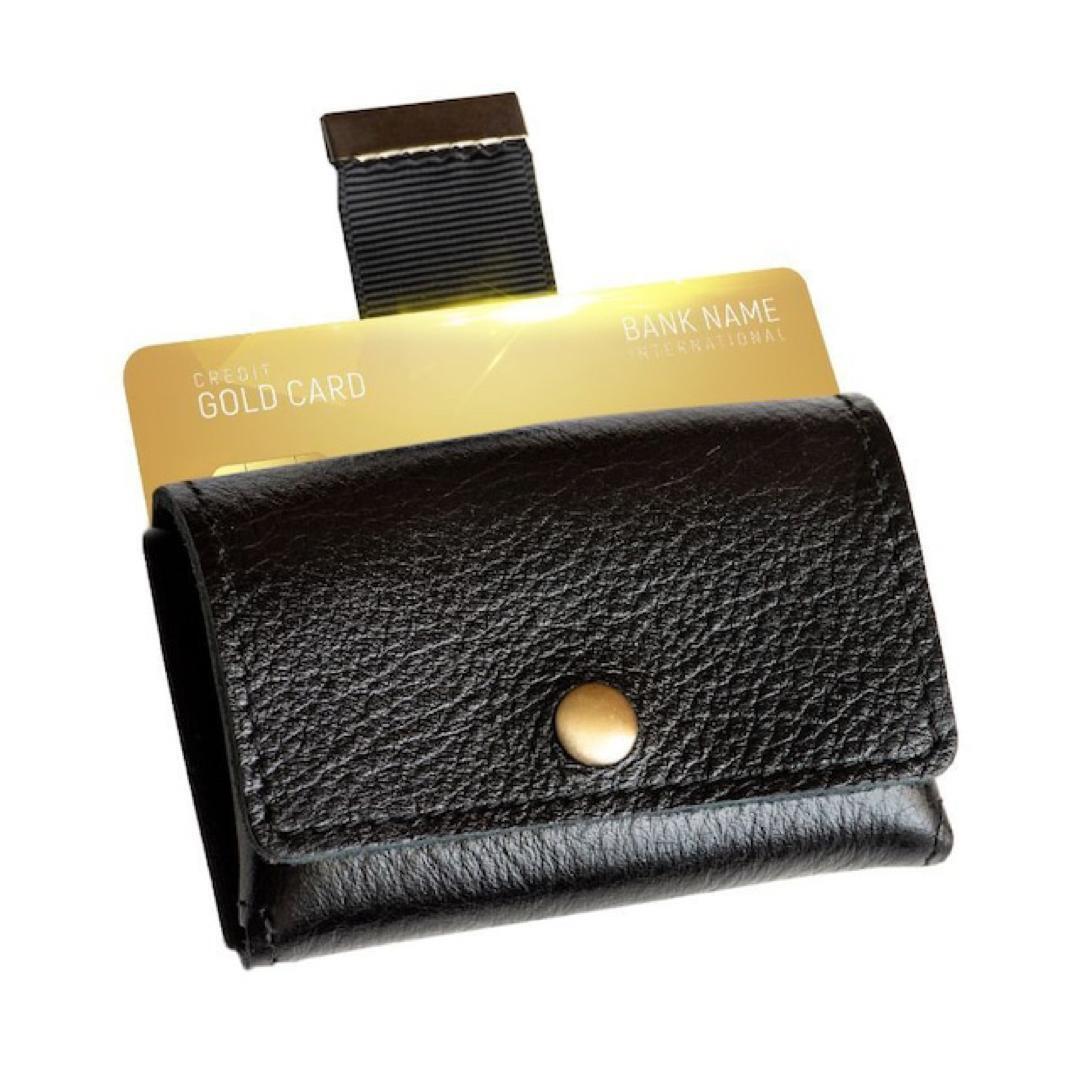 本革 ミニ財布 訳あり 極小 コインケース ポップアップ メンズ ブラック黒_画像1