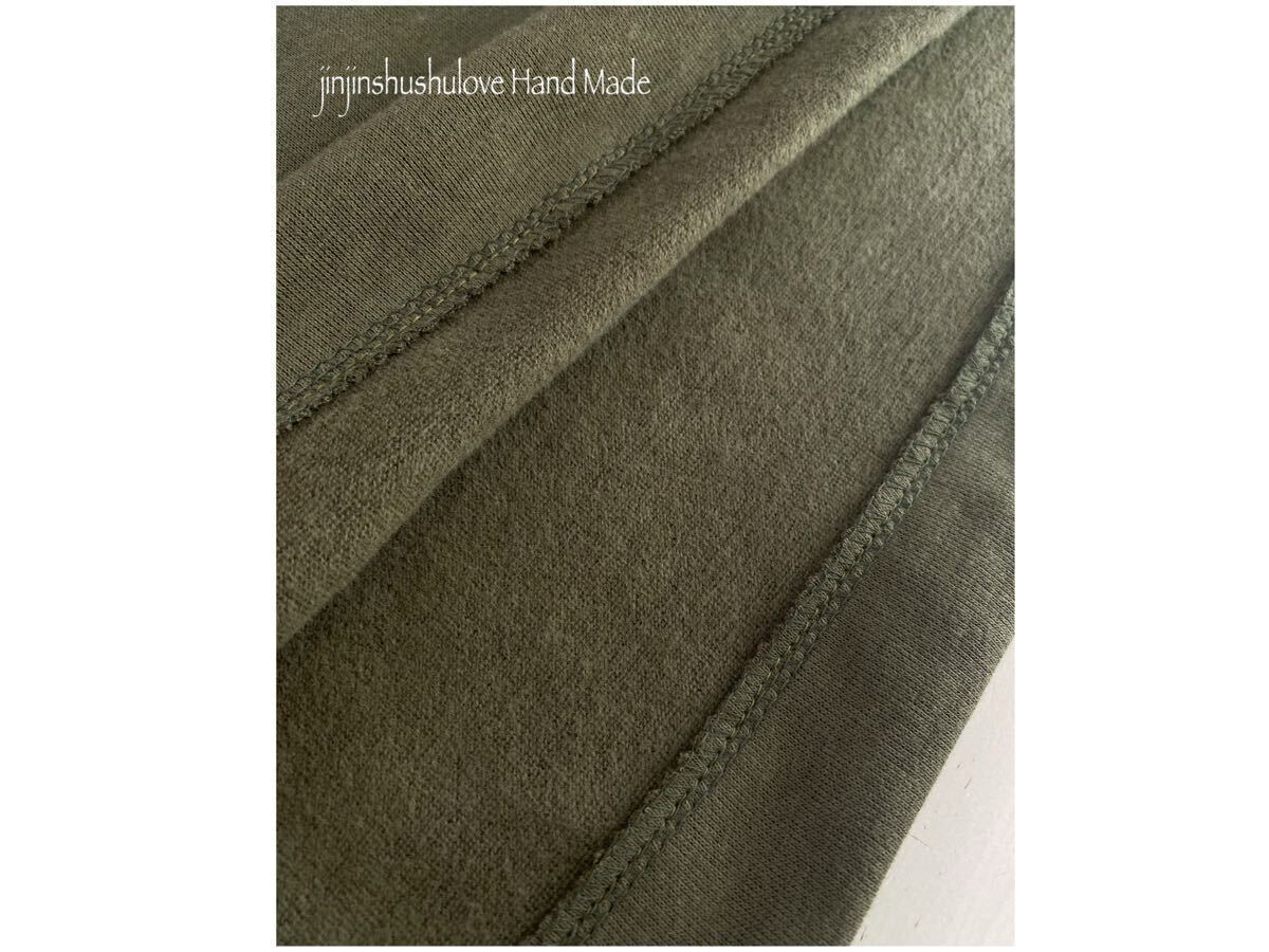 ハンドメイド◎裏起毛ニット*COTTON & 起毛リブ・アラン編みニット *カーキグリーン♪タートル OP♪_画像9
