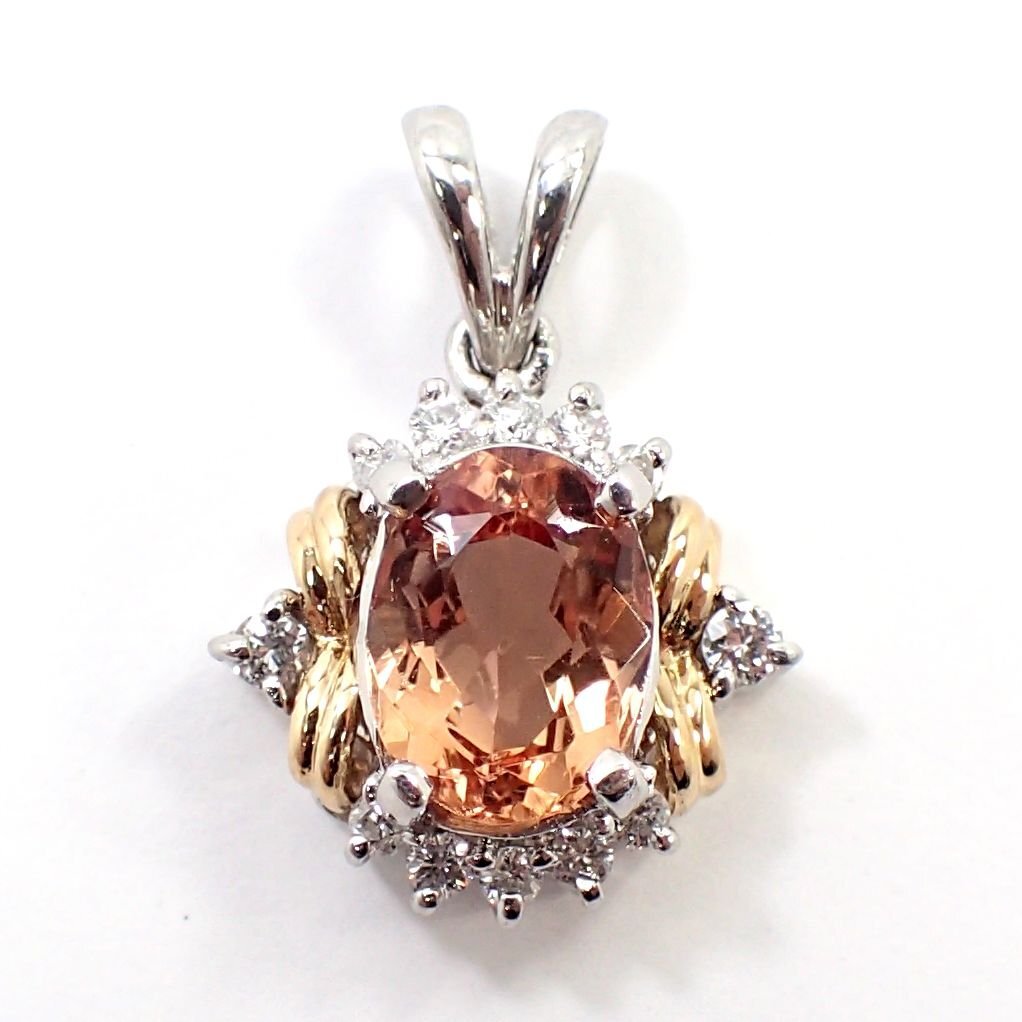 【吉村質店】Pt900/K18インペリアルトパーズ1.864ctダイヤモンド0.15ctペンダントトップ3.7gソーティング付_画像2