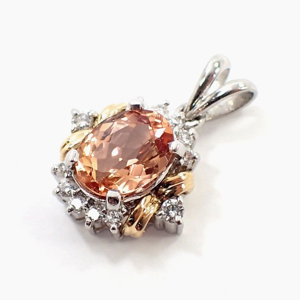 【吉村質店】Pt900/K18インペリアルトパーズ1.864ctダイヤモンド0.15ctペンダントトップ3.7gソーティング付_画像1