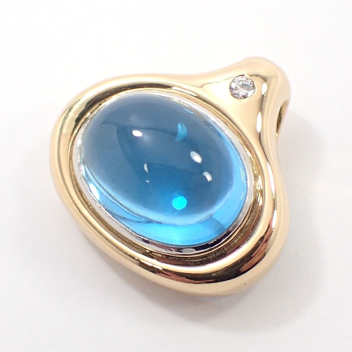 【吉村質店】石川暢子/アズタイムK18ブルートパーズ約9.8ｍｍ×13.3ｍｍダイヤモンド１石ペンダントトップ6.4g_画像1