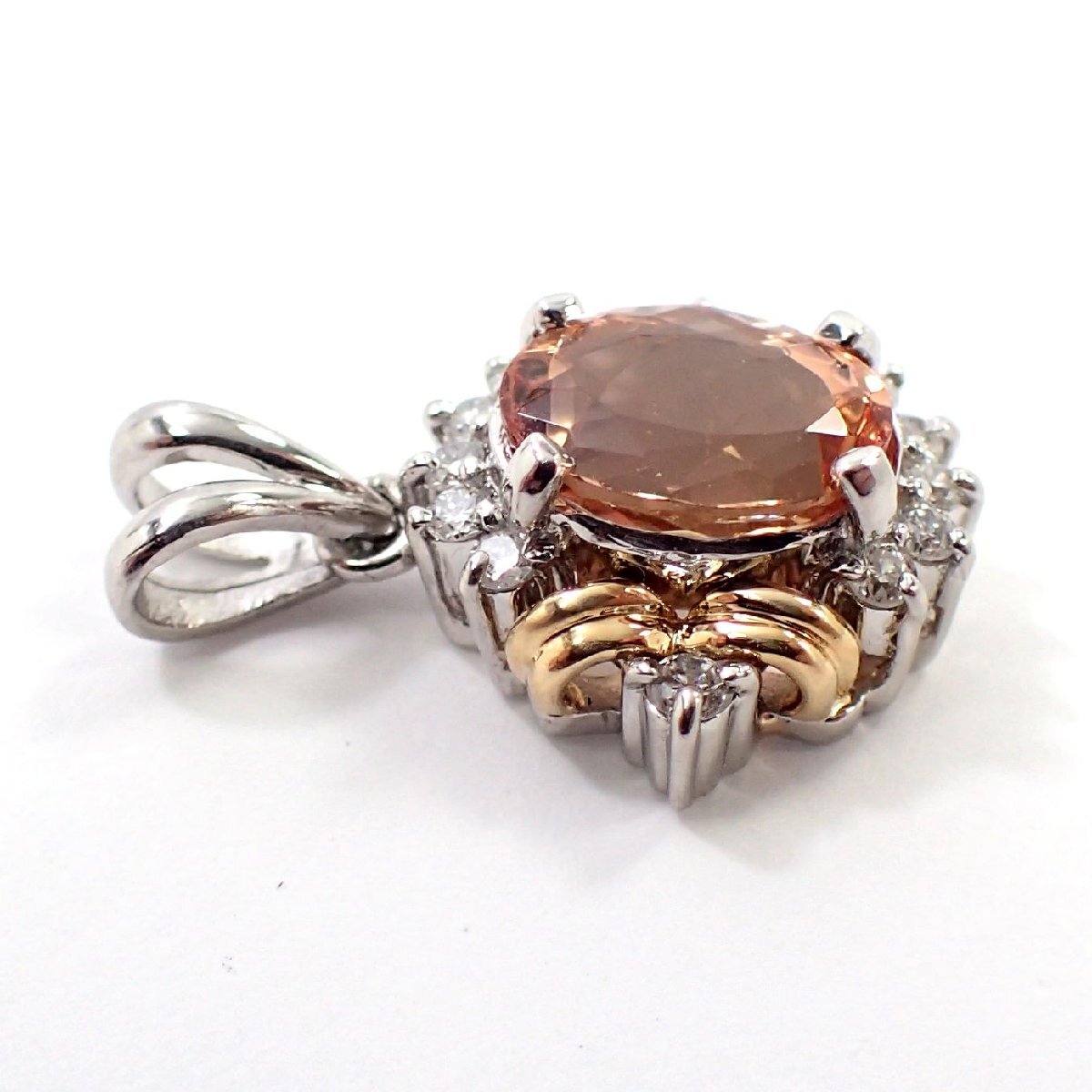 【吉村質店】Pt900/K18インペリアルトパーズ1.864ctダイヤモンド0.15ctペンダントトップ3.7gソーティング付_画像4