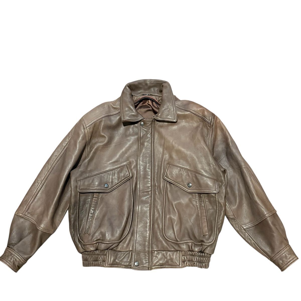 80s 上質 ビンテージ レザージャケット 本革 羊革 フライトジャケット G-1 A-2 Lライナー ラムレザー ボンバー ジャケット リアルレザー_画像3
