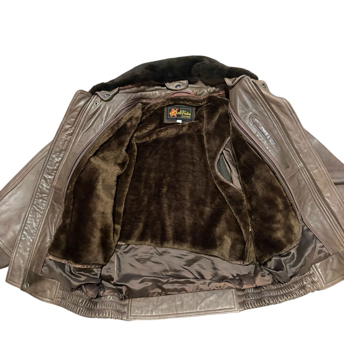 80s 上質 ビンテージ レザージャケット 本革 羊革 フライトジャケット G-1 A-2 Lライナー ラムレザー ボンバー ジャケット リアルレザー_画像6