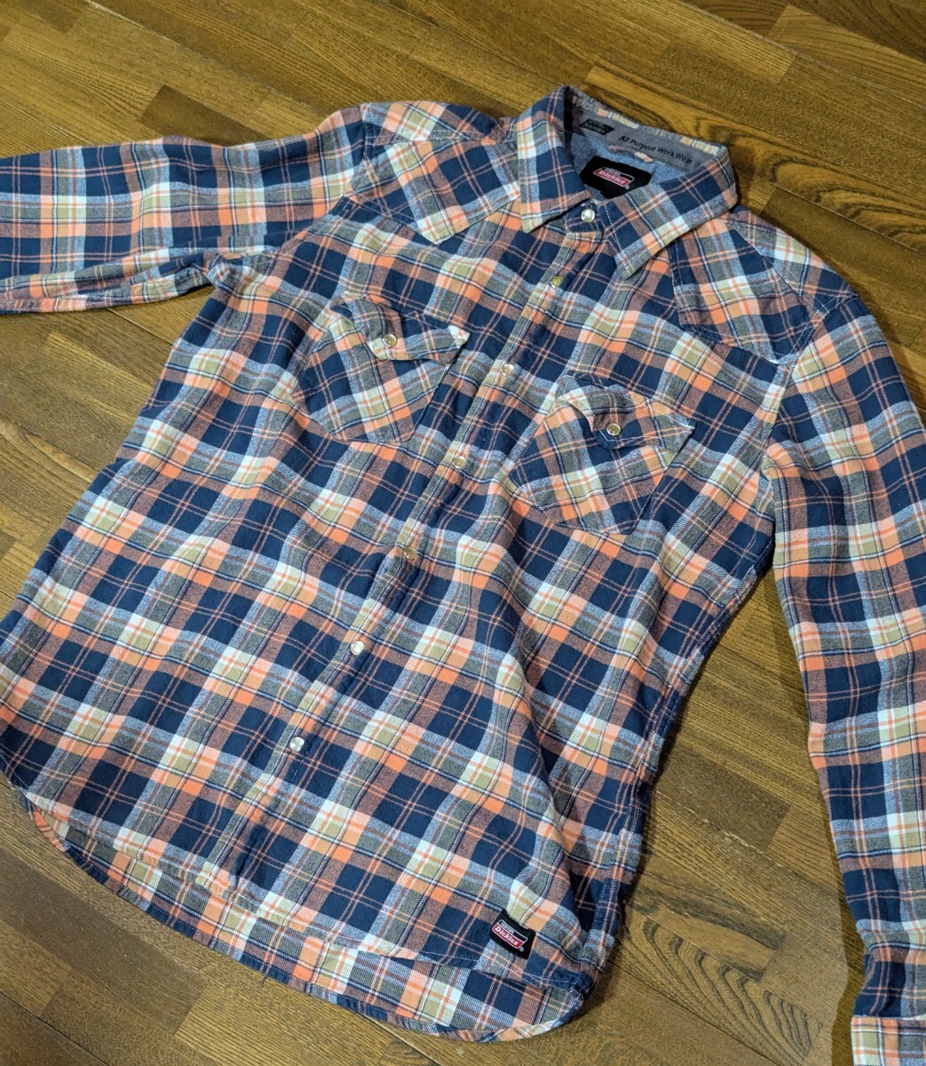 Dickies ネルシャツ Slim Fit XLサイズ ウエスタンシャツ チェック柄 長袖 ディッキーズ オレンジ / ブルー_画像1