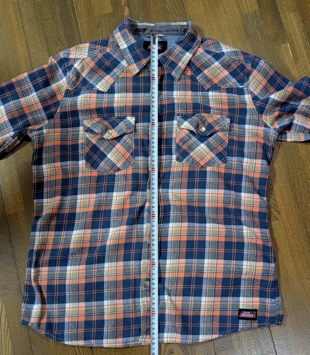 Dickies ネルシャツ Slim Fit XLサイズ ウエスタンシャツ チェック柄 長袖 ディッキーズ オレンジ / ブルー_画像7