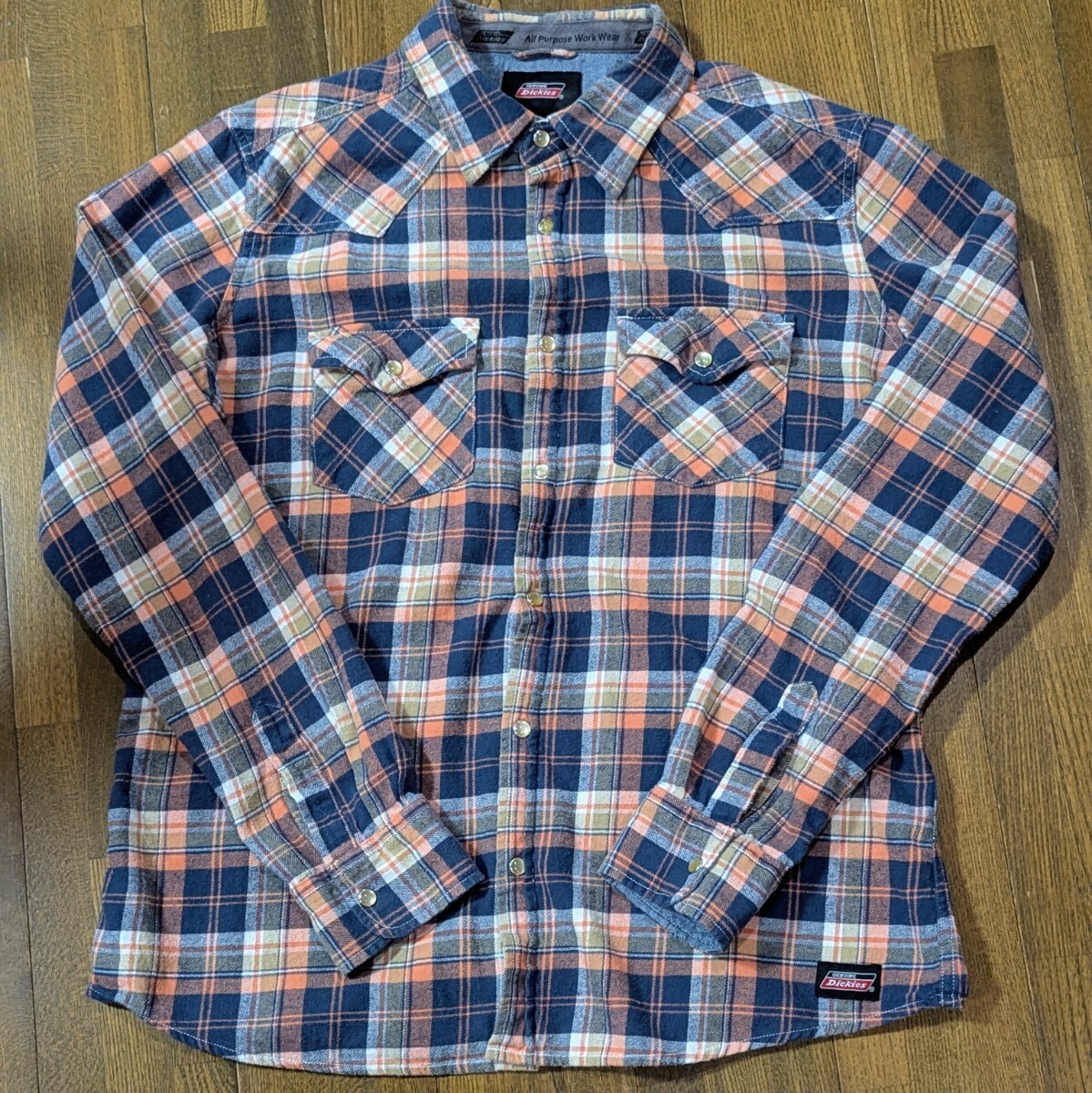 Dickies ネルシャツ Slim Fit XLサイズ ウエスタンシャツ チェック柄 長袖 ディッキーズ オレンジ / ブルー_画像2