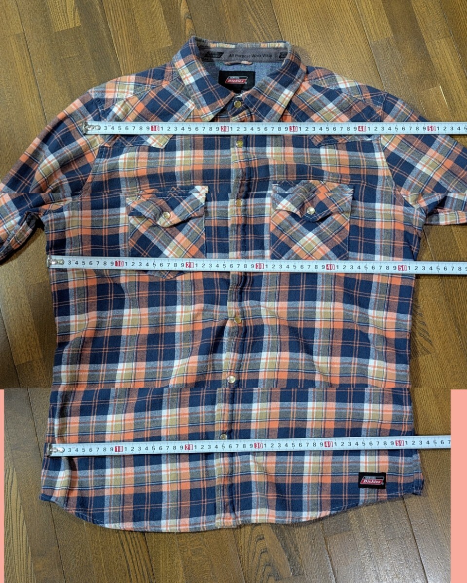 Dickies ネルシャツ Slim Fit XLサイズ ウエスタンシャツ チェック柄 長袖 ディッキーズ オレンジ / ブルー_画像6