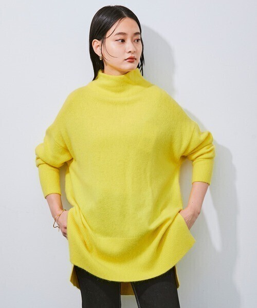 美品*ADAM ET ROPE|ふんわりフォックスファー♪イエローニット(アダム エ ロペ)_画像2