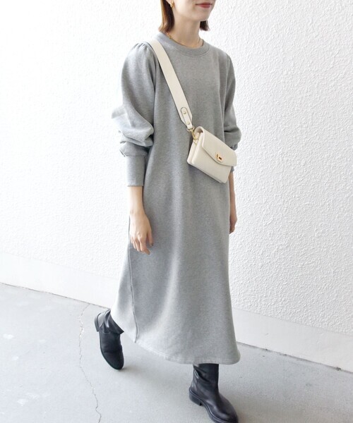 美品* SHIPS any｜USAコットン 裏起毛 パフ スリーブ ワンピース（シップス エニィ）〈洗濯機可能〉_画像2