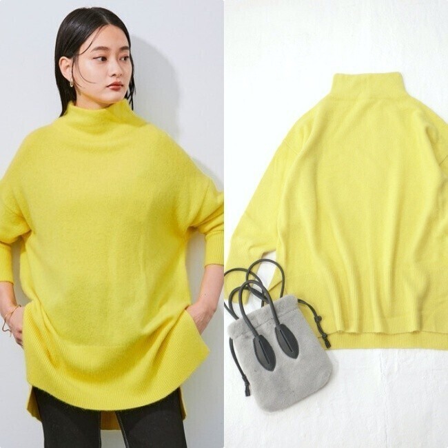 美品*ADAM ET ROPE|ふんわりフォックスファー♪イエローニット(アダム エ ロペ)_画像1