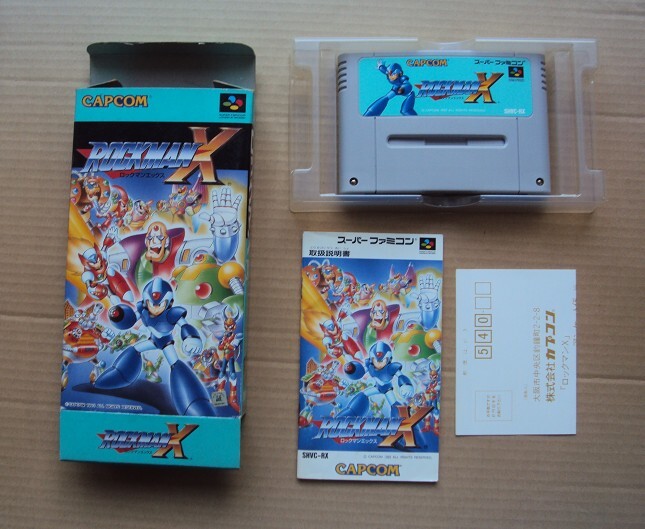 準良品★・SFC　「　ロックマンエックス　ROCKMAN X　　」 ★箱・取説・ハガキ付　動作確認済　端子清掃済_画像1