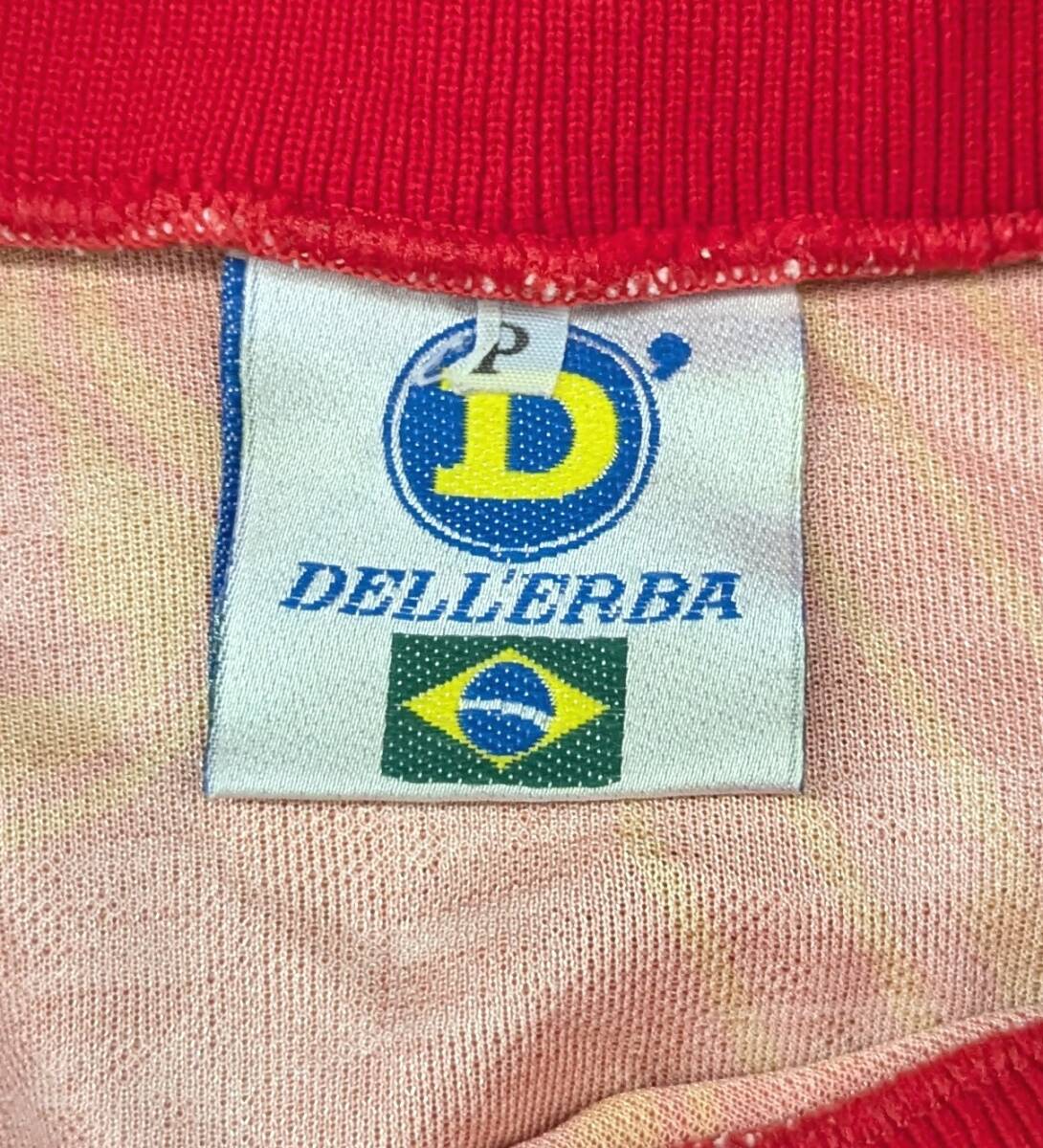 5230C 送料185円♪ ヴィンテージ 90's 90年代 DELLERBA デレルバ ブラジル製 昇華プリント ビッグロゴ サッカーシャツ P(S)_画像4