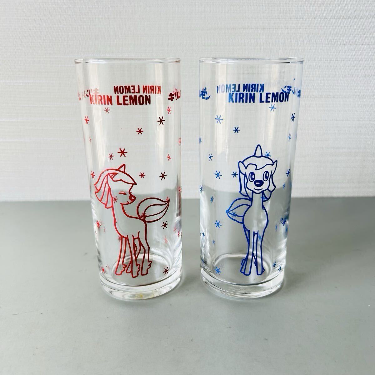 【長期保管品】キリンレモン　昭和レトロ　ロングタンブラーグラス　ユニコーン　赤・青セット　当時物　未使用品_画像2