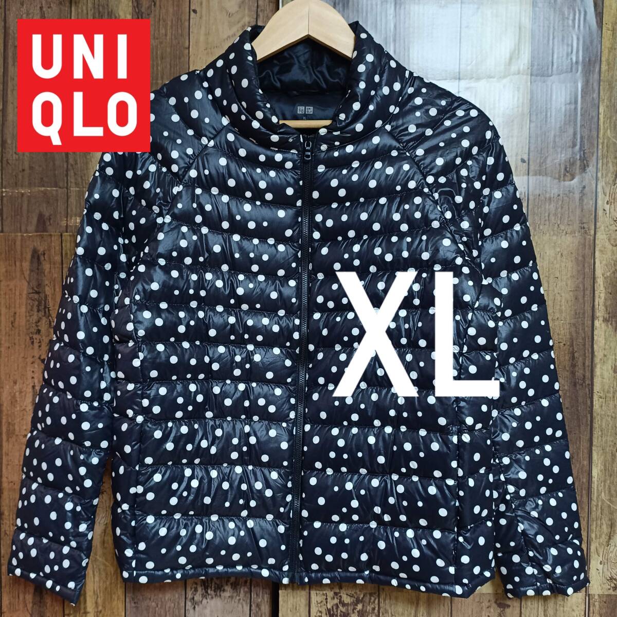【Ｊ26】希少 UNIQLO ユニクロ ウルトラライトダウンジャケット XL ネイビー ドット柄 商品番号075836 軽量 大きいサイズ_画像1