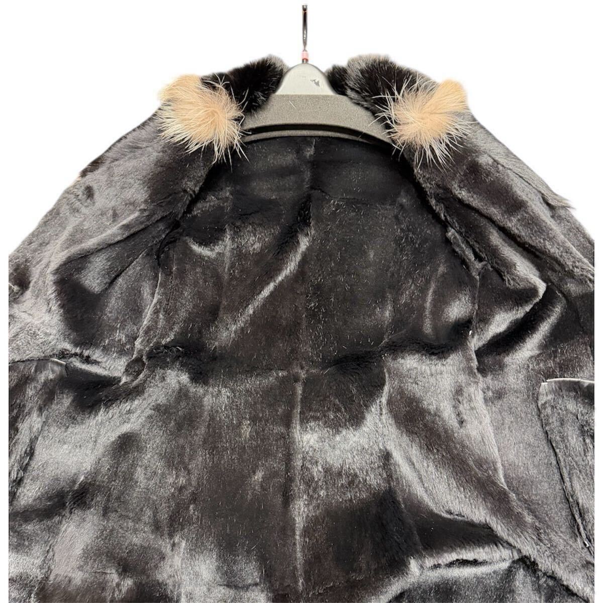 1円〜!未使用品 毛皮コート毛皮ブラック 黒 レザー ファー ミドル丈 着丈約86cm 身幅約48cm Mサイズ_画像5