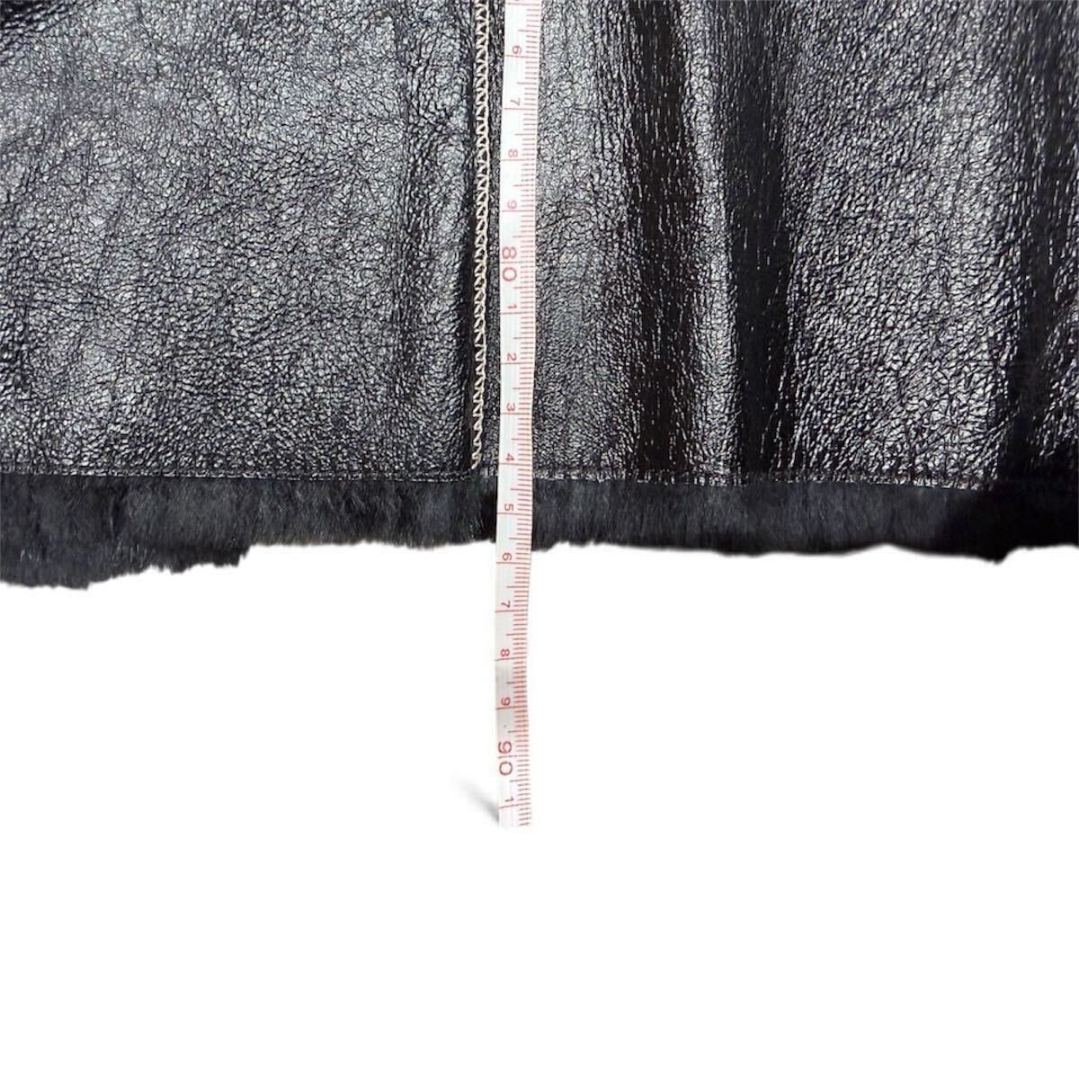 1円〜!未使用品 毛皮コート毛皮ブラック 黒 レザー ファー ミドル丈 着丈約86cm 身幅約48cm Mサイズ_画像9