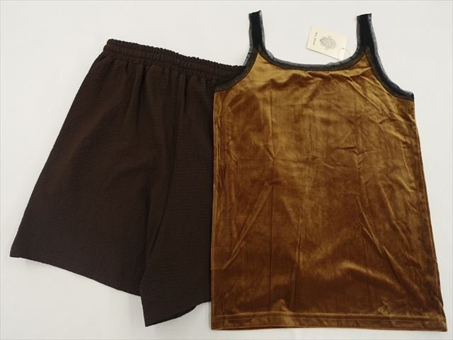 美品 Bou Jeloud等 ジレベスト+キャミソール+キュロット コーデ3点セット M相当 茶×オレンジ×黄 総柄/茶系/茶 カジュアル系 30代～40代_画像4