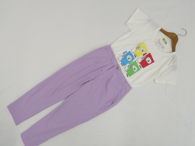 美品 Rody&Sobbitto 半袖Tシャツ+テーパードパンツ コーディネート上下2点セット L相当 白系 マルチカラー Rody柄/紫系 カジュアル系 20代_画像1