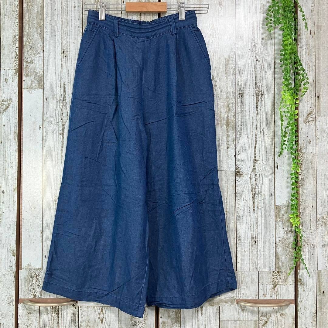 ☆a.v.v standard アーヴェヴェ スタンダード☆ガウチョパンツ ワイドパンツ M アンクル ブルー レディース ワンタック レーヨン混 I5990_画像1