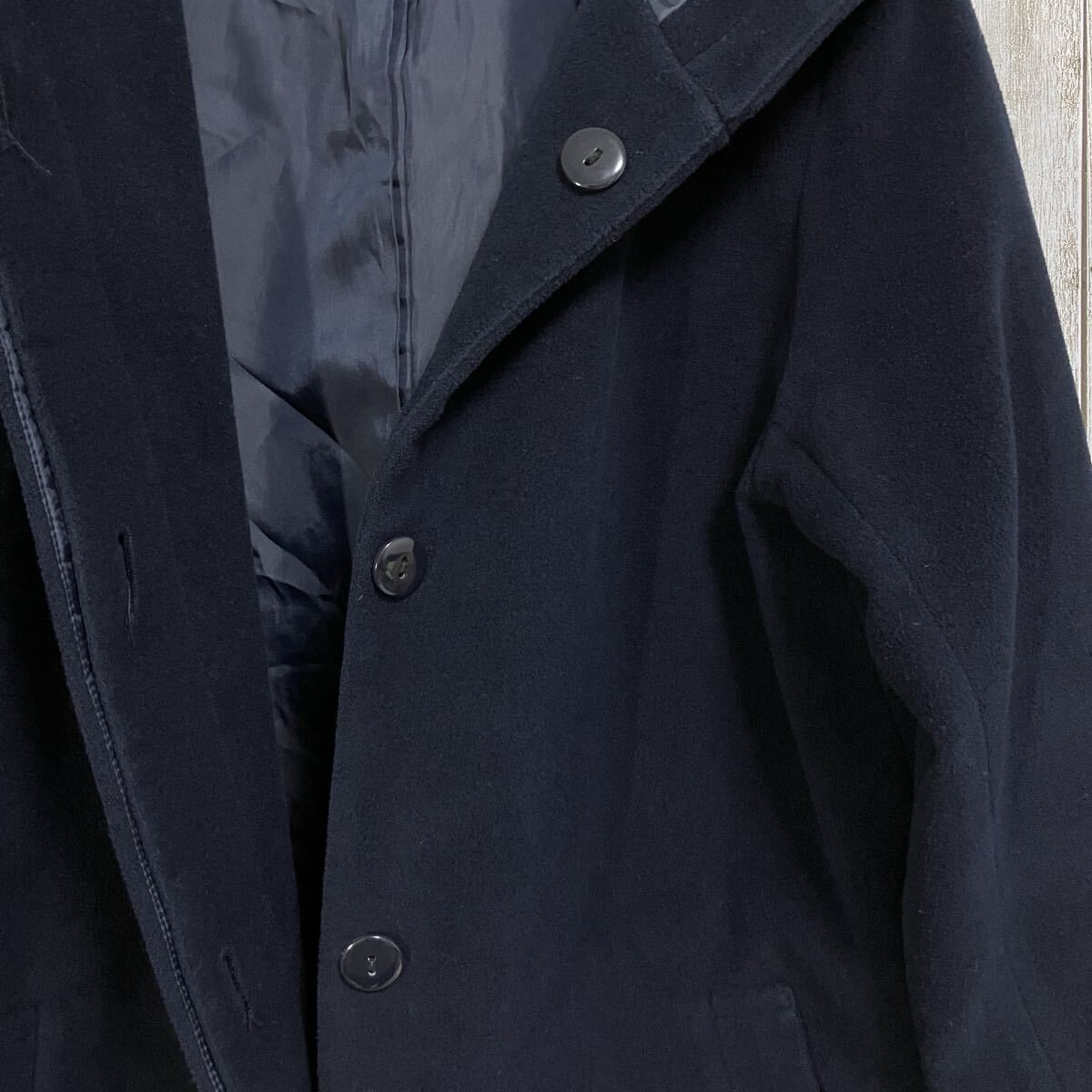 [訳あり]☆ショコラフィネローブ chocol raffine robe☆コート アウター 比翼ボタン 起毛 ネイビー F フード レディース [送料無料] y6369_画像3