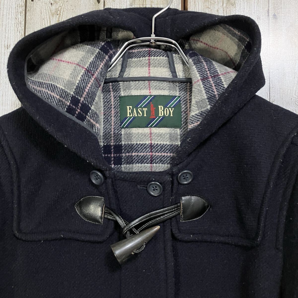 ☆イーストボーイ EAST BOY☆ダッフルコート ネイビー 9号 M レディース 起毛 裏側チェック フード アウター [送料無料☆匿名配送] y6410_画像2