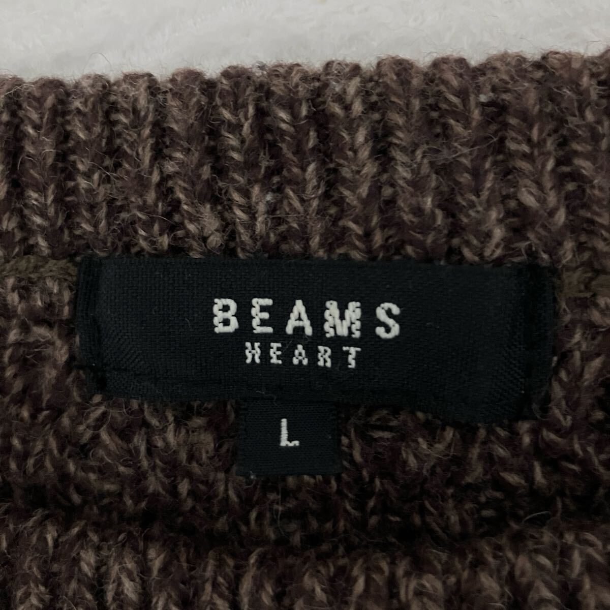 ☆ビームスハート BEAMS HEART☆良品☆ニット セーター タイト L ケーブル編み ブラウン クルーネック 長袖 [送料無料☆匿名配送] j6447_画像6