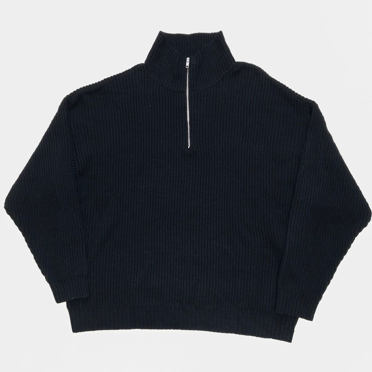 【人気】FREAK'S STORE フリークスストア ビッグシルエット畦編みセーター ハーフジップニット 男性用 メンズ Lサイズ ブラック H-165_画像1