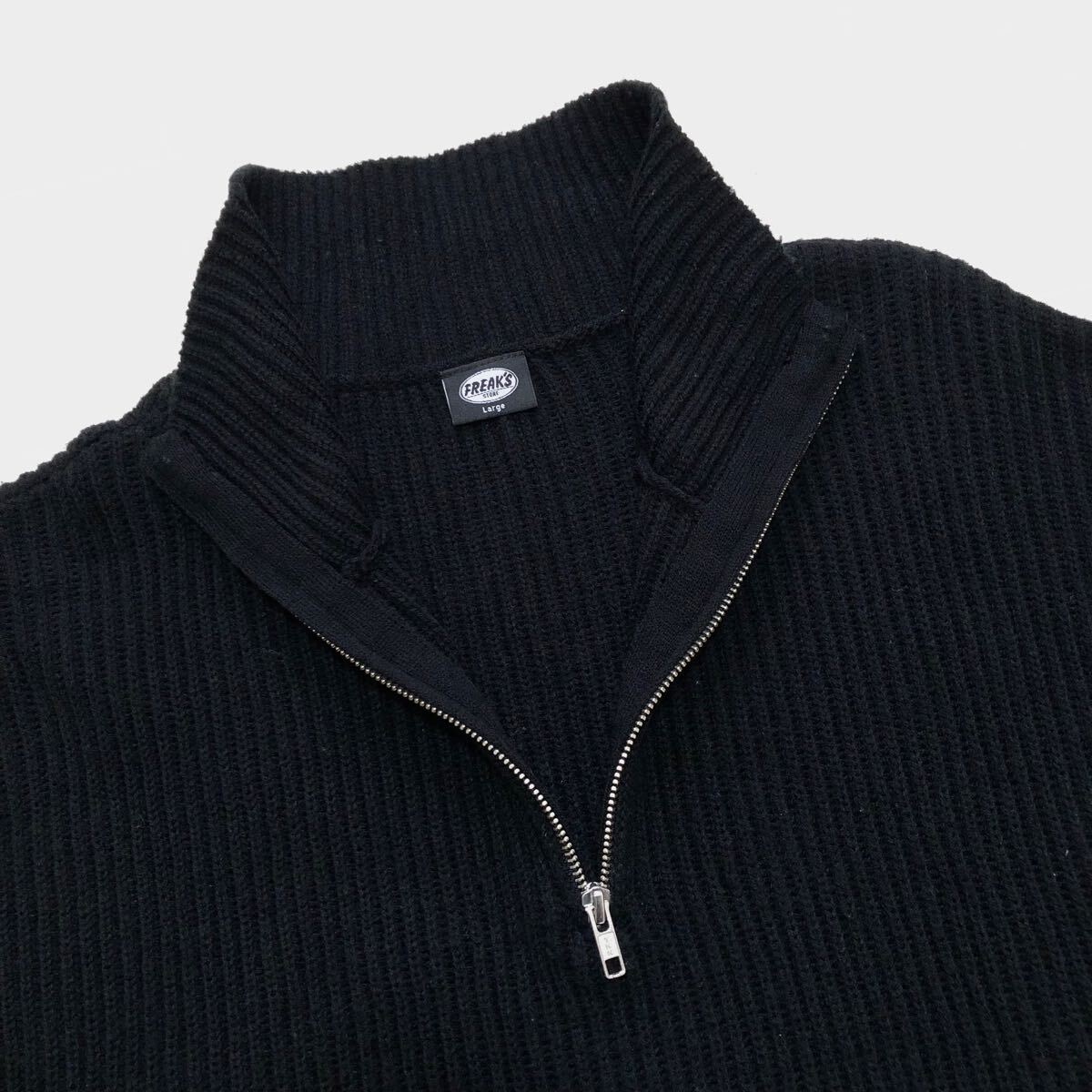 【人気】FREAK'S STORE フリークスストア ビッグシルエット畦編みセーター ハーフジップニット 男性用 メンズ Lサイズ ブラック H-165_画像3
