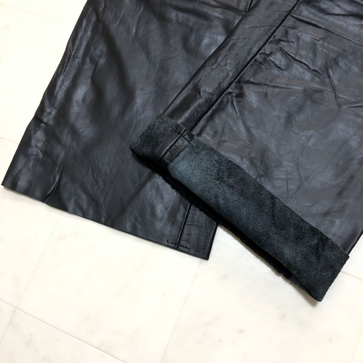 【本革】EAST COAST レザーパンツ ブーツカット 28インチ ブラック バイカー 古着 HW-138_画像3
