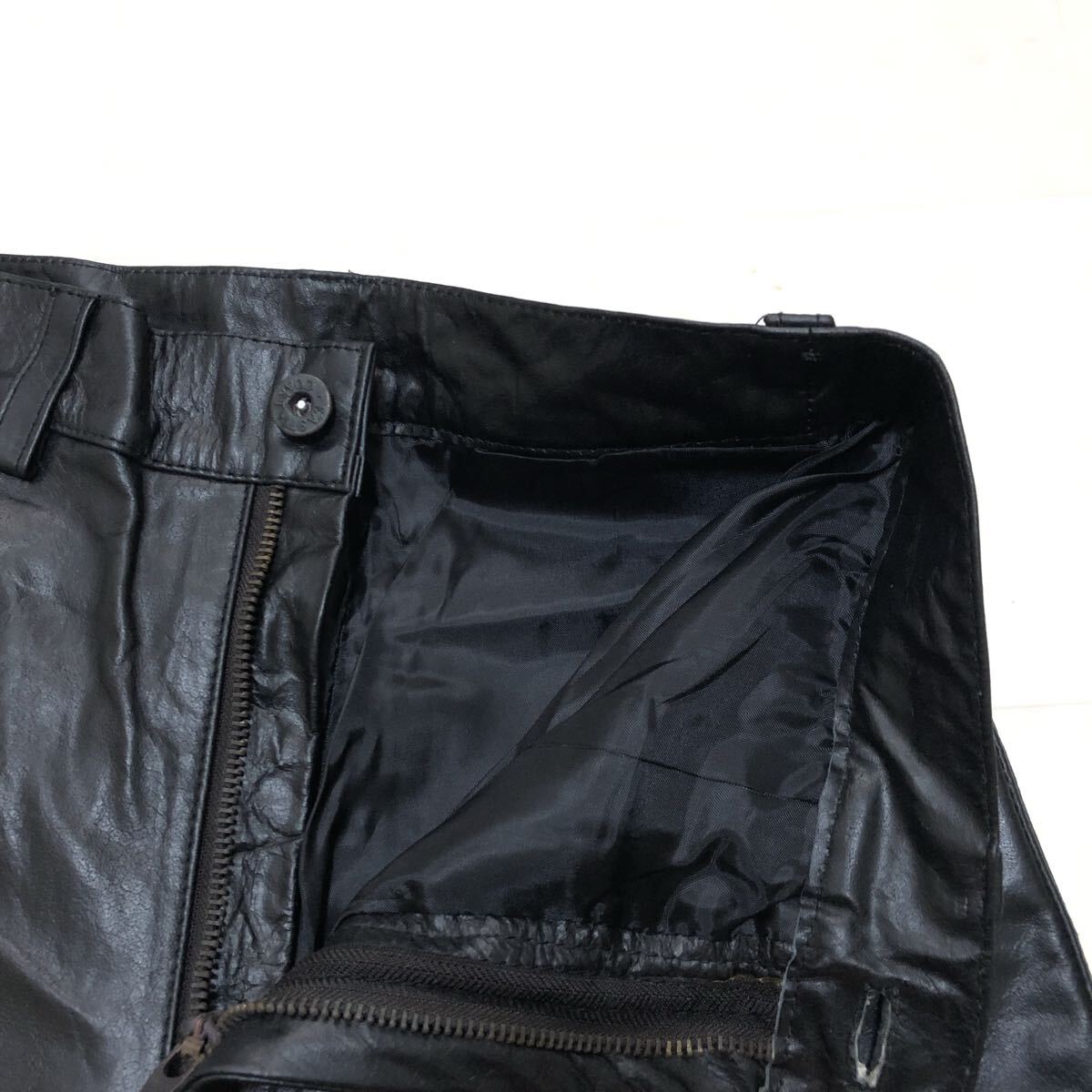【本革】EAST COAST レザーパンツ ブーツカット 28インチ ブラック バイカー 古着 HW-138_画像4