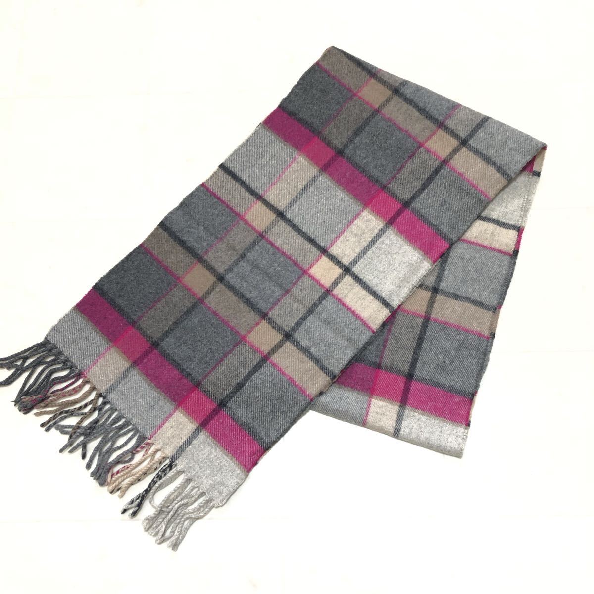 【送料360円】Johnstons of Elgin ジョンストンズ カシミヤ100% マフラー スコットランド製 チェック柄 防寒 OK-8_画像1