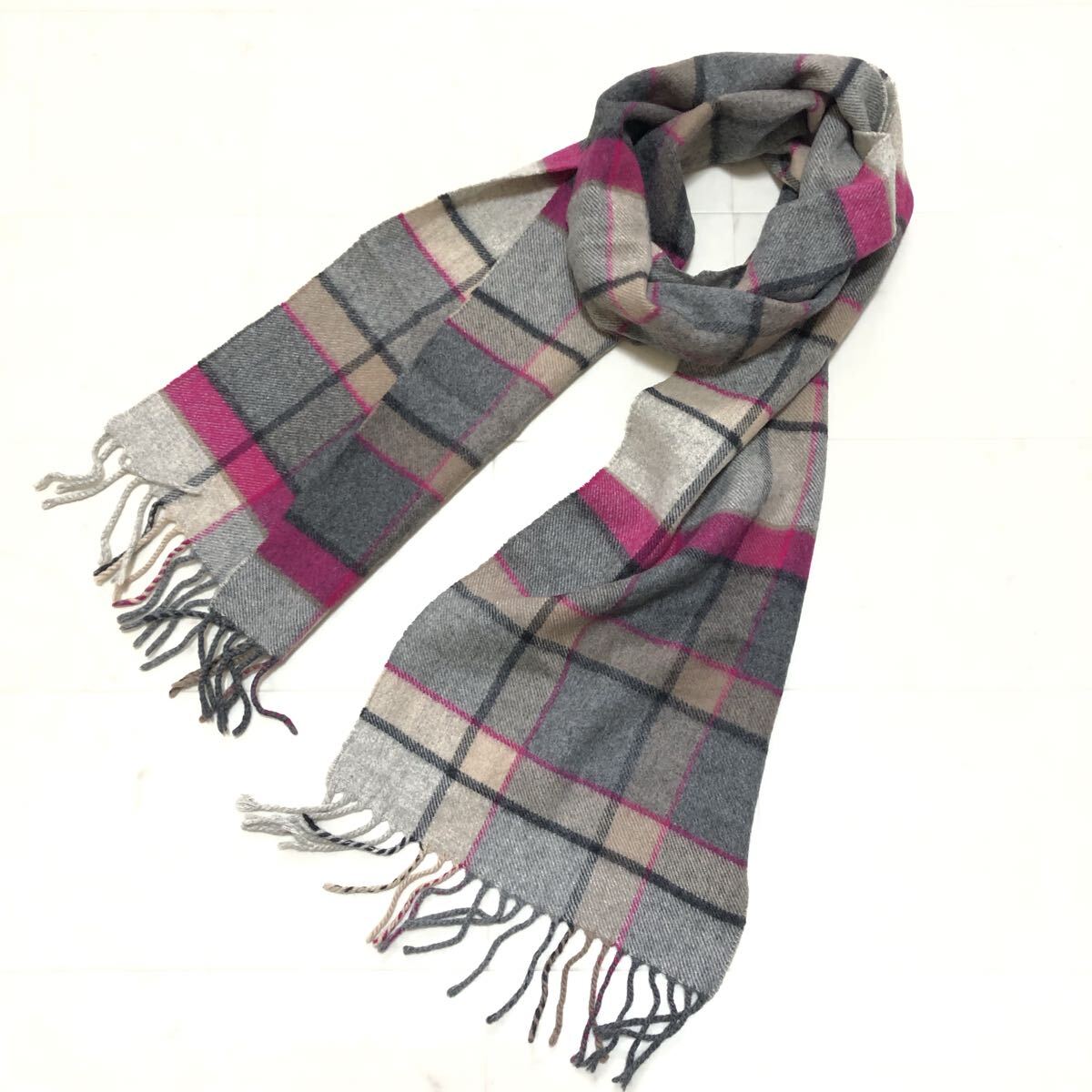 【送料360円】Johnstons of Elgin ジョンストンズ カシミヤ100% マフラー スコットランド製 チェック柄 防寒 OK-8_画像2