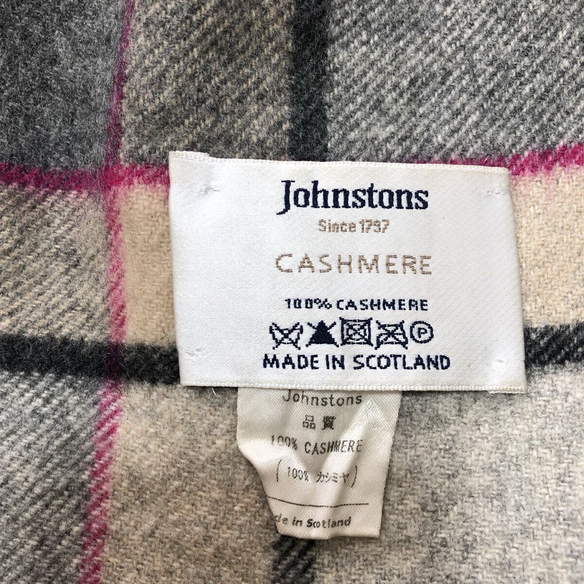 【送料360円】Johnstons of Elgin ジョンストンズ カシミヤ100% マフラー スコットランド製 チェック柄 防寒 OK-8_画像3