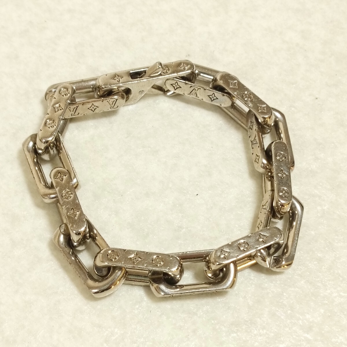 S【LOUIS VUITTON】コリエ モノグラム ブレスレット M64223 サイズM チェーン アクセサリー ルイヴィトン メンズ レディース シルバー_画像1
