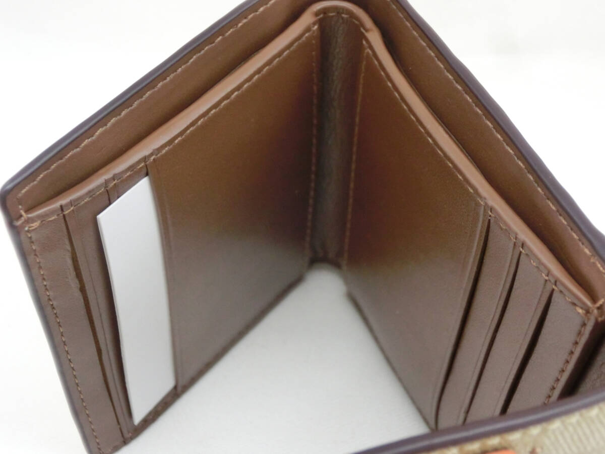 ‡ 0087 【美品】 COACH コーチ 三つ折り財布 フローラルアップリケ ミニ財布 花柄 ベージュ サーモンピンク系 小銭入れ有_画像5