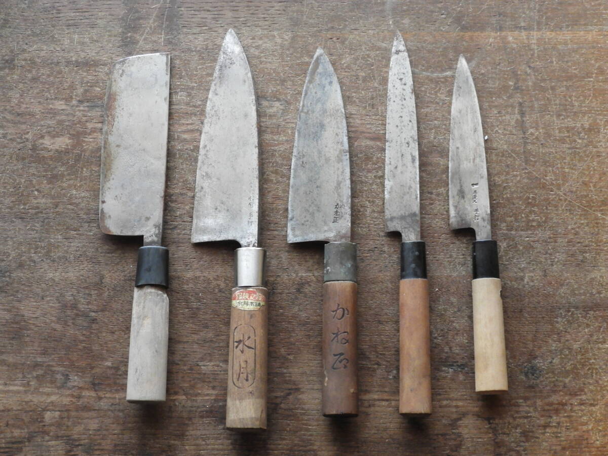 和包丁 全て厚手 銘あり 未整備中古品 5点 まとめて 木屋 水月 かね正 他_画像2