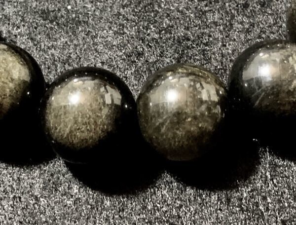 【Premio Fortuna】金曜石 ゴールデンオプシディアン 14ミリブレスレット ゴールドのシラーが美しい金運のパワーストーン 314039☆_画像3