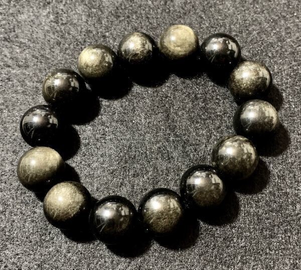 【Premio Fortuna】金曜石 ゴールデンオプシディアン 14ミリブレスレット ゴールドのシラーが美しい金運のパワーストーン 314039☆_画像1