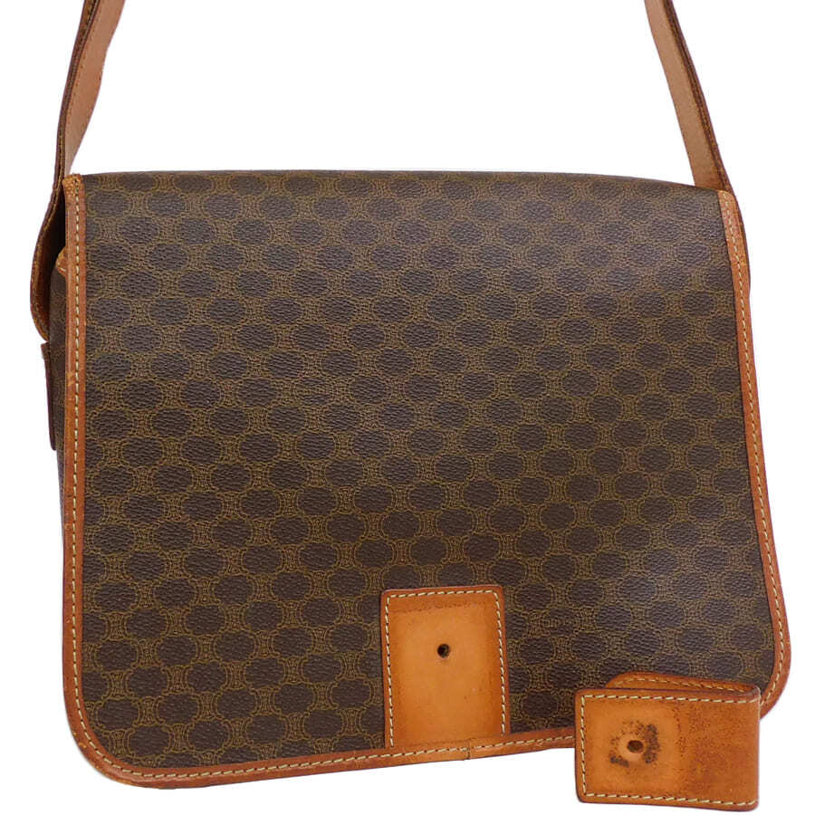 1円■セリーヌ ショルダーバッグ マカダム M11 ブラウン系 PVC×レザー レディース おでかけ CELINE ■E.Bmm.zE-05_画像1