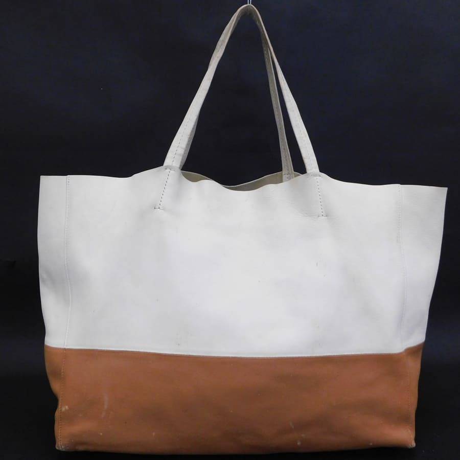 1円■セリーヌ トートバッグ ホワイト×ブラウン系 レザー レディース 普段使い CELINE ■E.Css.tI-22_画像2