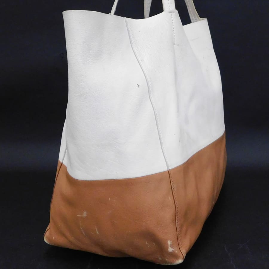 1円■セリーヌ トートバッグ ホワイト×ブラウン系 レザー レディース 普段使い CELINE ■E.Css.tI-22_画像3