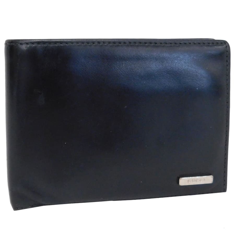 1円■グッチ 折りたたみ財布 143384 ブラック系 レザー シンプル 無地 メンズ GUCCI ■E.Aep.sni-06_画像1