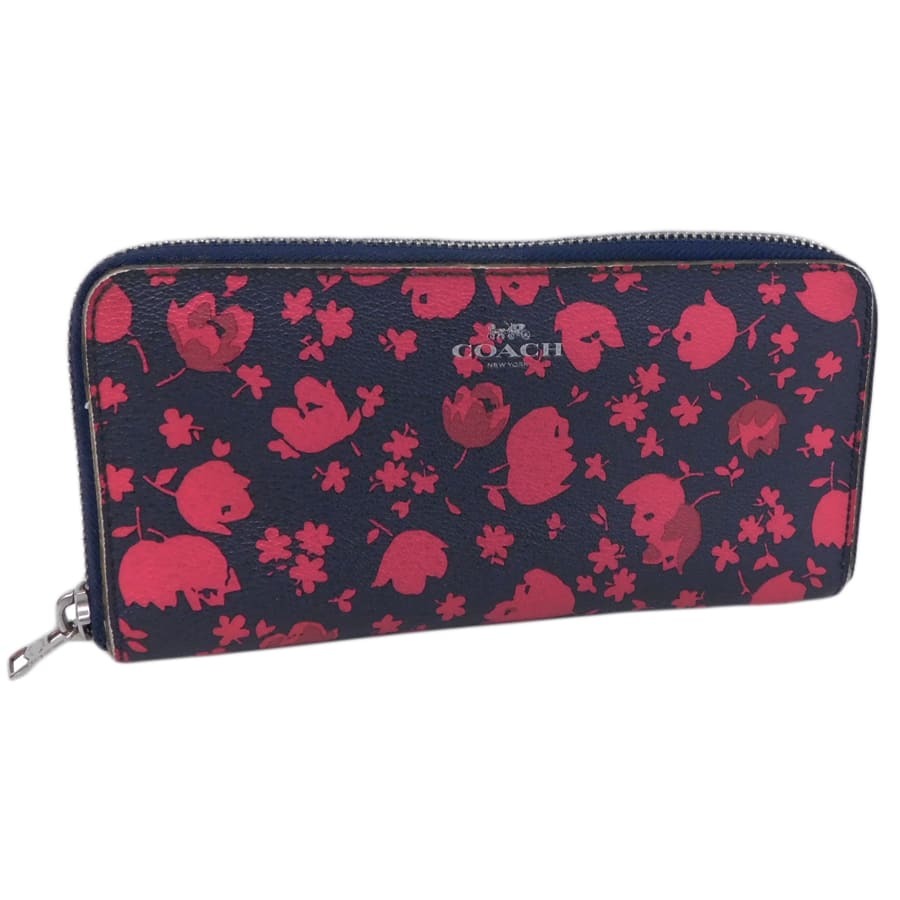 1円■美品 コーチ 長財布 F56733 ブラック×レッド系 PVC フローラル 普段使い COACH ■E.Aer.tI-11_画像1