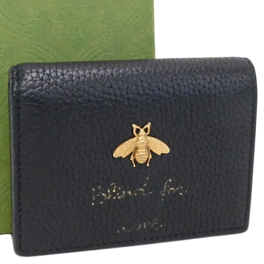 1円■グッチ 二つ折り財布 ブラック系 レザー アニマリエ Blind for Love ユニセックス 小さめ GUCCI ■E.Csi.sni-11_画像1