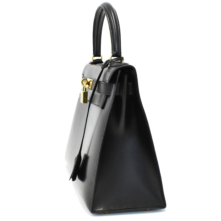1円◎極美品 HERMES エルメス ハンドバッグ ケリー28 外縫い 〇U刻印 ボックスカーフ レザー ブラック ゴールド金具◎E.Ess.tI-24_画像2